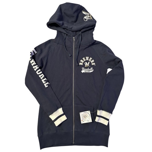 Soft As A Grape Tops - Milwaukee Brewers MLB Full Zip Hoodie Navy Womens Small NWT Soft As A Grape